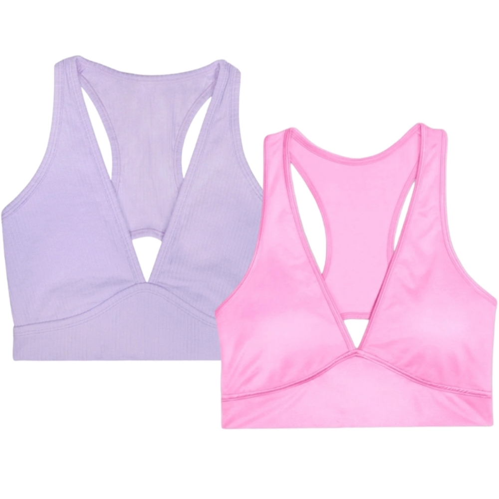 2 New Bralettes Smart & Sexy, S, Cotton & Satin Racerback, pads, stretch, plunge - Picture 2 of 16